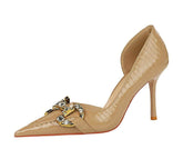 Rhinestone Decorated Croc Pump High Heels EU 33 / Tan / 8CM